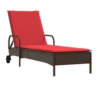 Vidaxl Chaise Longue À Roulettes Avec Coussin En Rotin Synthétique Marron