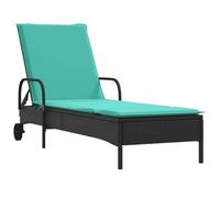 vidaXL Chaise Longue à roulettes avec Coussin en rotin synthétique Noir