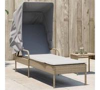 Chaise longue avec auvent et table beige résine tressée lit de bronzage vidaXL