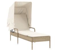 Chaise longue avec auvent beige résine tressée, lit de bronzage, chaise longue inclinable, lit de jour d'extérieur, chaise longue de jardin