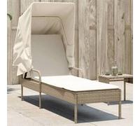 Chaise longue avec auvent beige résine tressée, lit de bronzage, chaise longue inclinable, lit de jour d'extérieur, chaise longue de jardin