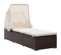 vidaXL Chaise Longue avec Auvent et Coussin Bain de Soleil de Jardin Transat de Patio Chaise Longue d'Extérieur Terrasse Résine Tressée Marron