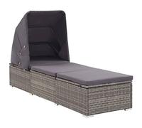 vidaXL Chaise longue en résine tressée avec auvent et coussin Gris