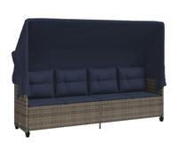 vidaXL Chaise Longue avec Auvent et Coussins, Siège avec Dossier, Transat avec Housse Jardin Terrasse Patio, Moderne, Gris Résine Tressée