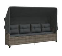 vidaXL Chaise Longue avec Auvent et Coussins, Siège avec Dossier, Transat avec Housse Jardin Terrasse Patio, Moderne, Gris 368337