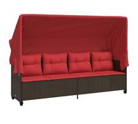 vidaXL Chaise Longue avec Auvent et Coussins, Siège avec Dossier, Transat avec Housse Jardin Terrasse Patio, Moderne, Marron Résine Tressée