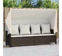 Chaise longue avec auvent et coussins marron résine tressée
