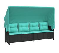 vidaXL Chaise Longue avec Auvent et Coussins, Siège avec Dossier, Transat avec Housse Jardin Terrasse Patio, Moderne, Noir Résine Tressée