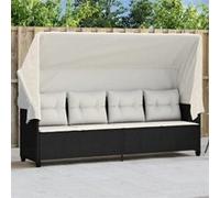 vidaXL Chaise Longue avec Auvent et Coussins, Siège avec Dossier, Transat avec Housse Jardin Terrasse Patio, Moderne, Noir 368335 Noir G