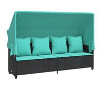 vidaXL Chaise Longue avec Auvent et Coussins, Siège de Patio, Bain de Soleil, Transat de Jardin Balcon Terrasse Arrière-Cour, Noir Résine Tressée