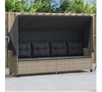 vidaXL Chaise Longue avec Auvent et Coussins, Siège de Patio, Bain de Soleil, Transat de Jardin Terrasse Arrière-cour, Gris 368340