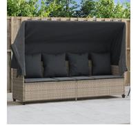 vidaXL Chaise longue avec auvent et coussins, résine tressée, gris clair
