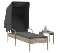 Chaise longue avec auvent et table gris clair résine tressée, lit de bronzage, chaise longue inclinable, lit de jour d'extérieur