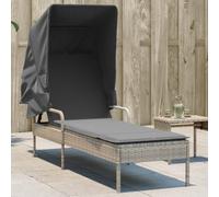 Chaise longue avec auvent gris clair résine tressée, lit de bronzage, chaise longue inclinable, lit de jour d'extérieur 368193