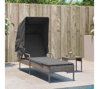 Vidaxl Chaise Longue Avec Auvent Gris Résine Tressée