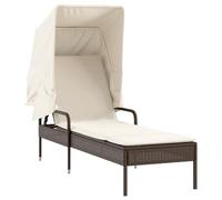vidaXL Chaise longue avec auvent et table – résine tressée, inclinable, lit de bronzage – Beige