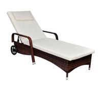 vidaXL Chaise Longue avec Coussin 2 Roues Marron Résine Tressée Bain de Soleil 42476