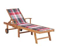 Vidaxl Chaise Longue Avec Coussin À Carreaux Rouge Bois De Teck Solide