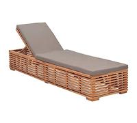 vidaXL Chaise Longue avec Coussin Bain de Soleil de Patio Transat de Terrasse Chaise Longue d'Extérieur Jardin Plage Gris Foncé Bois de Teck Solide