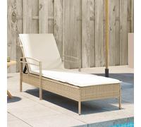 vidaXL Chaise longue avec coussin beige 63x200x81 cm résine tressée, lit de bronzage, chaise longue inclinable, lit de jour d'extérieur