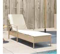 Chaise longue avec coussin beige 63x200x81 cm résine tressée, lit de bronzage, chaise longue inclinable, lit de jour 368303