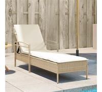 vidaXL Chaise longue avec coussin beige 63x200x81 cm résine tressée, lit de bronzage, chaise longue inclinable, lit de jour d'extérieur