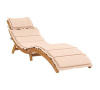 vidaXL Chaise longue avec coussin, bois d'acacia solide, beige
