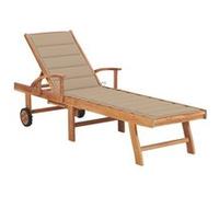 vidaXL Chaise longue avec coussin beige Bois de teck solide3063009 Beige G