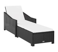 vidaXL Chaise longue avec coussin blanc crème Résine tressée Noir