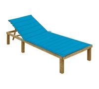 Bois de Pin Imprégné Chaise Longue avec Coussin Bain de Soleil d'Extérieur Chaise Longue de Patio Transat de Terrasse Jardin Plage Bleu