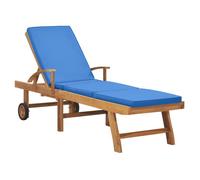 vidaXL Chaise longue avec coussin Bois de teck solide Bleu 48025