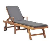 Vidaxl Chaise Longue Avec Coussin Bois De Teck Solide Gris Foncé