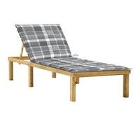 Vidaxl Chaise Longue Avec Coussin Carreaux Gris Bois De Pin Imprégné