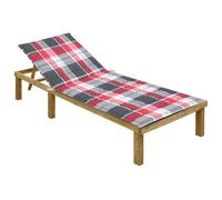 Vidaxl Chaise Longue Avec Coussin Carreaux Rouge Bois De Pin Imprégné
