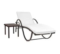 Chaise Longue avec Coussin et Table Résine Tressée Bain de Soleil vidaXL