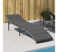 Chaise longue avec coussin gris 55x199x50 cm résine tressée, lit de bronzage, chaise longue inclinable, lit de jour d'extérieur