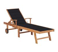 Vidaxl Chaise Longue Avec Coussin Noir Bois De Teck Solide