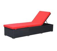 vidaXL Chaise longue avec coussin en résine tressée – noir/rouge