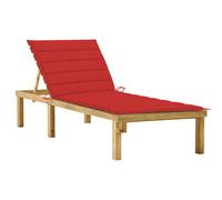 Vidaxl Chaise Longue Avec Coussin Rouge Bois De Pin Imprégné