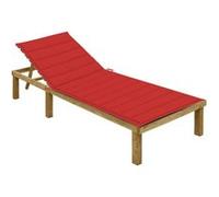 vidaXL Chaise longue en pin imprégné – bain de soleil extérieur avec coussin, Rouge