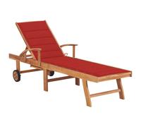 Vidaxl Chaise Longue Avec Coussin Rouge Bois De Teck Solide