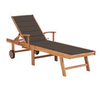 Vidaxl Chaise Longue Avec Coussin Taupe Bois De Teck Solide