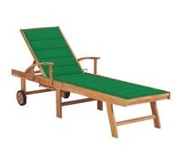 Vidaxl Chaise Longue Avec Coussin Vert Bois De Teck Solide
