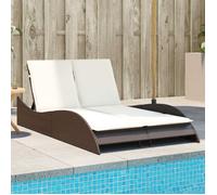 vidaXL Chaise longue 368288 avec coussins, dossier réglable, résine tressée marron 114x205x73 cm