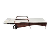 vidaXL Chaise longue avec coussins & roulettes Poly rotin brun