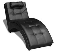 vidaXL Chaise longue avec oreiller Noir Similicuir