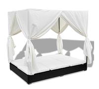 Chaise Longue D'extérieur Avec Rideaux Résine Tressée Noir Noir