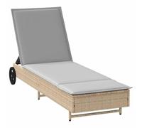 vidaXL Chaise Longue avec Roues et Coussin Beige résine tressée, lit de Bronzage, Chaise Longue inclinable, lit de Jour d'extérieur