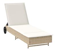 Chaise longue avec roues et coussin beige résine tressée vidaXL