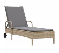 vidaXL Chaise Longue avec Roues et Coussin Beige résine tressée, lit de Bronzage, Chaise Longue inclinable, lit de Jour d'extérieur